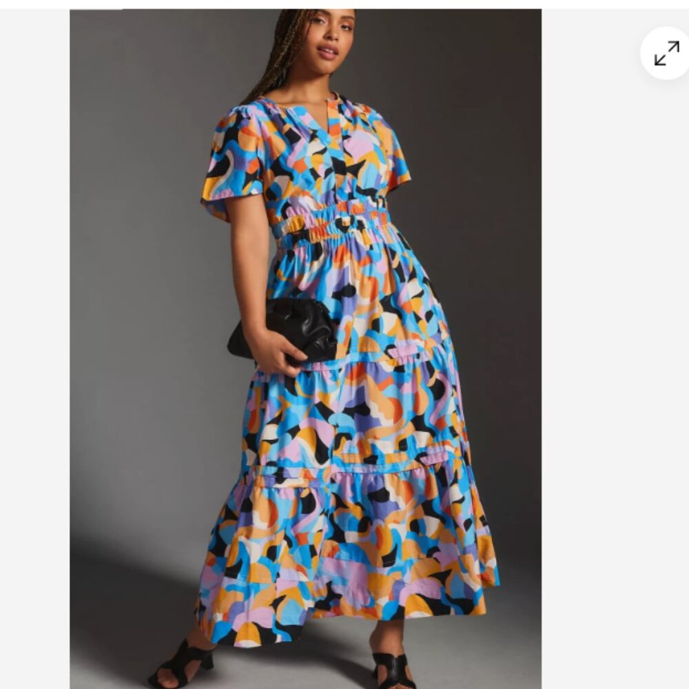 Anthropologie Somerset maxi dress plus size 1x orange motif